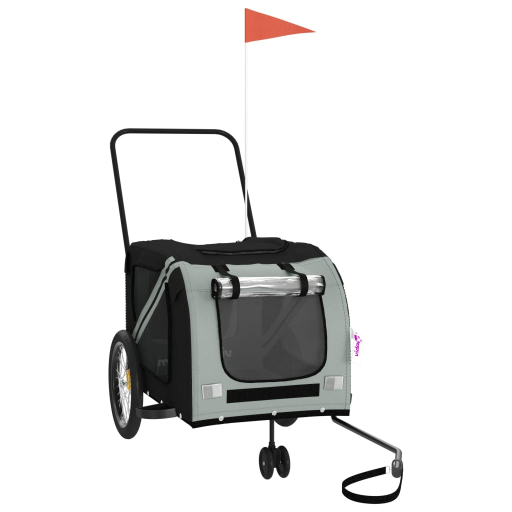 Glamorous Pups : vidaXL Pet Bike Trailer Grey and Black Oxford Fabric and Iron Medium
