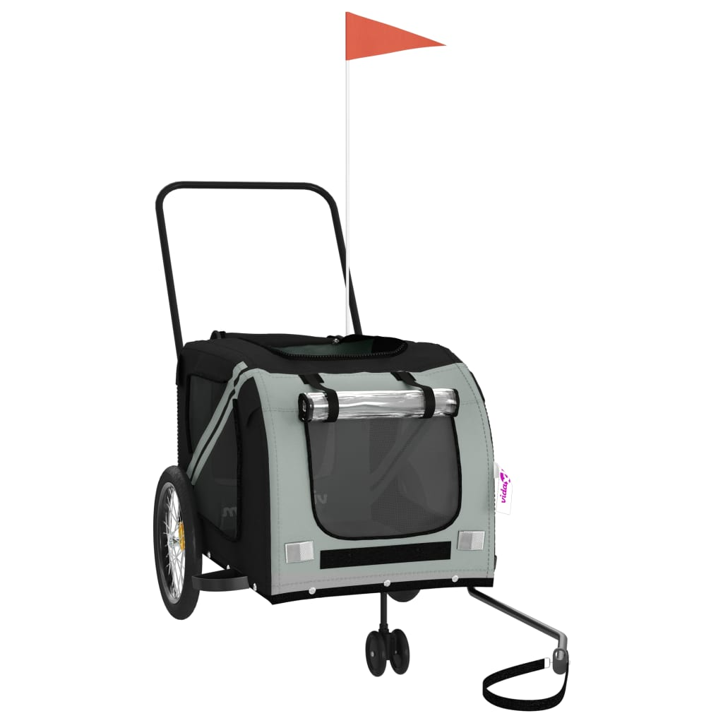 Glamorous Pups : vidaXL Pet Bike Trailer Grey and Black Oxford Fabric and Iron Medium