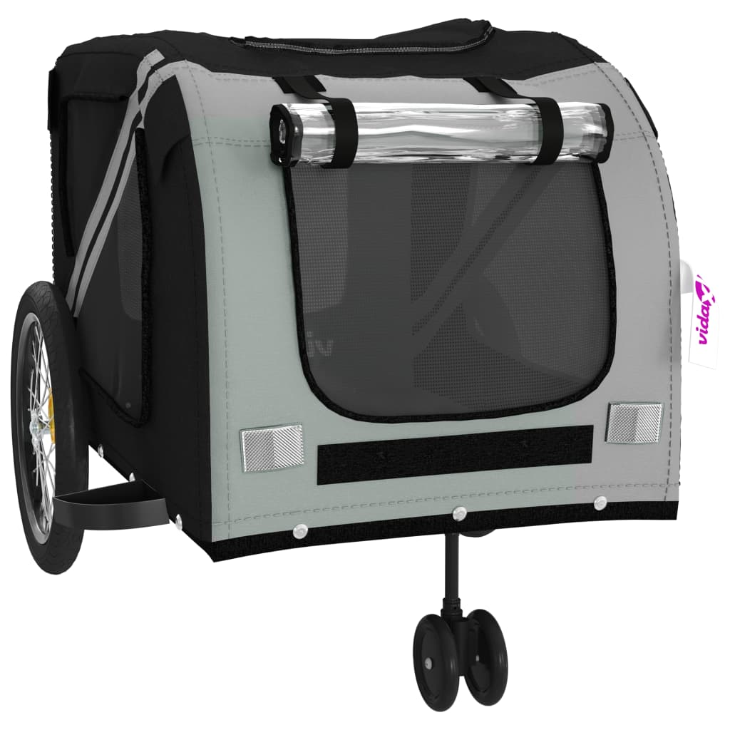 Glamorous Pups : vidaXL Pet Bike Trailer Grey and Black Oxford Fabric and Iron Medium