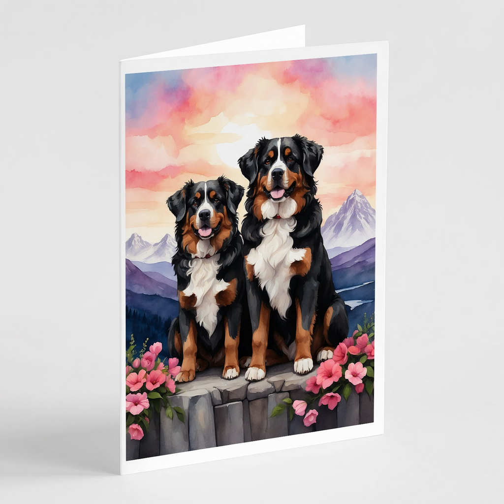 Glamorous Pups : Bernese Mountain Dog Two Hearts Greeting Cards Pack of 8