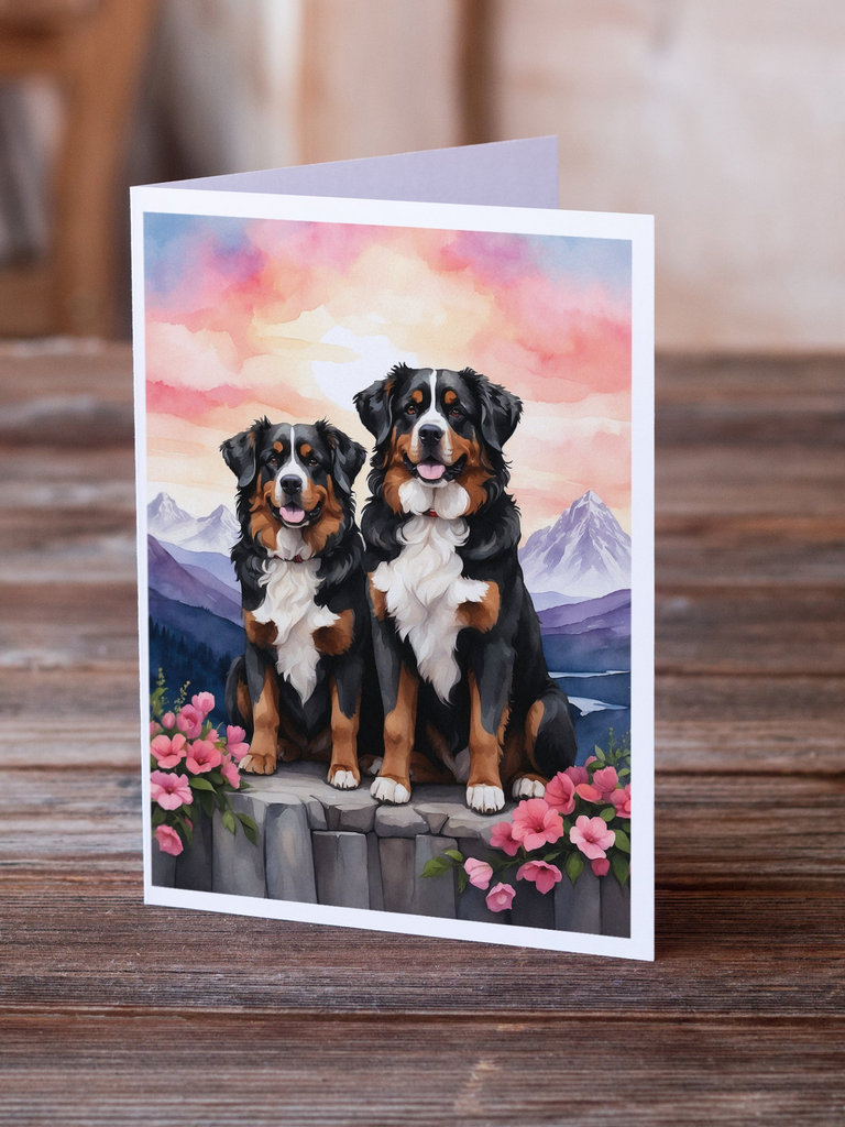 Glamorous Pups : Bernese Mountain Dog Two Hearts Greeting Cards Pack of 8