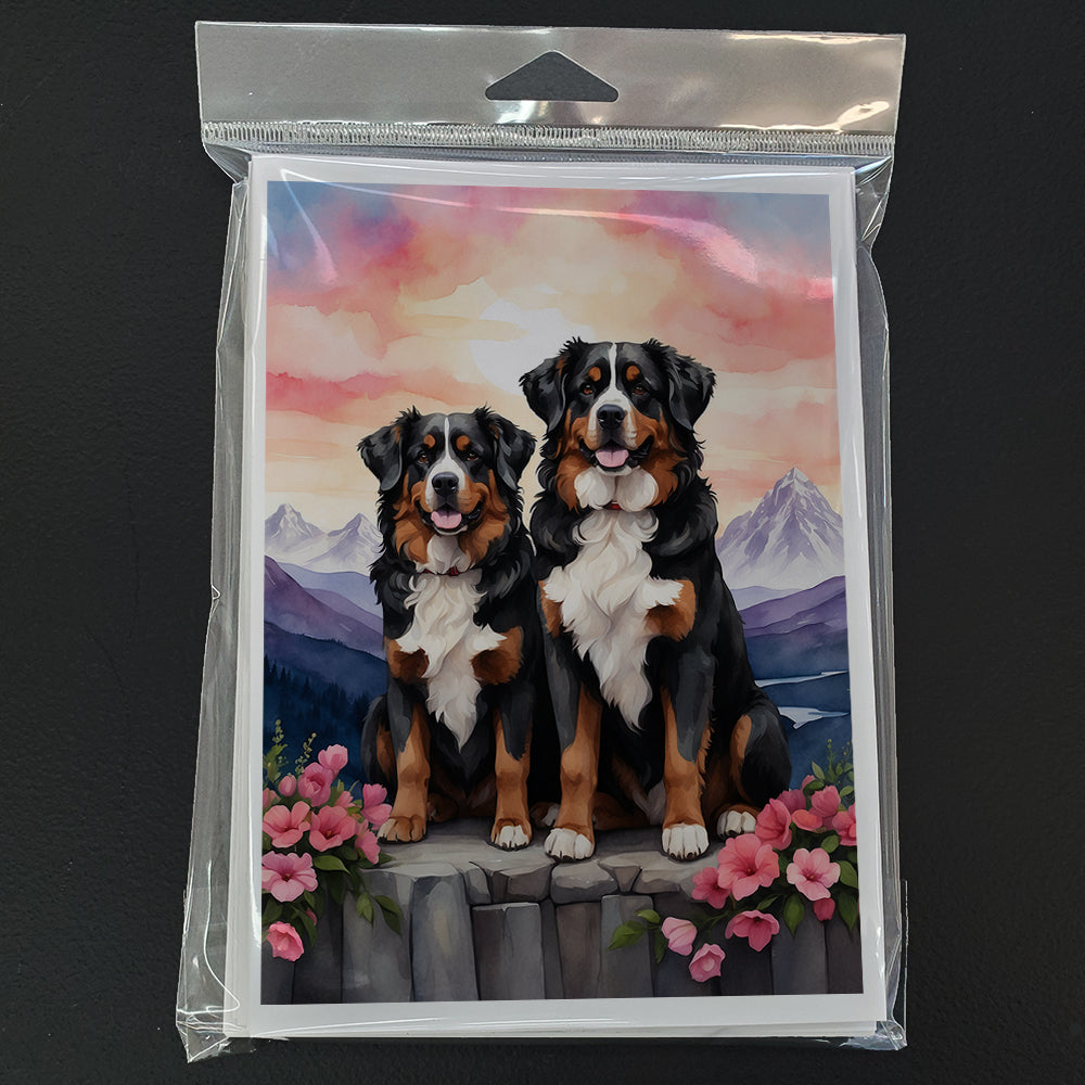Glamorous Pups : Bernese Mountain Dog Two Hearts Greeting Cards Pack of 8