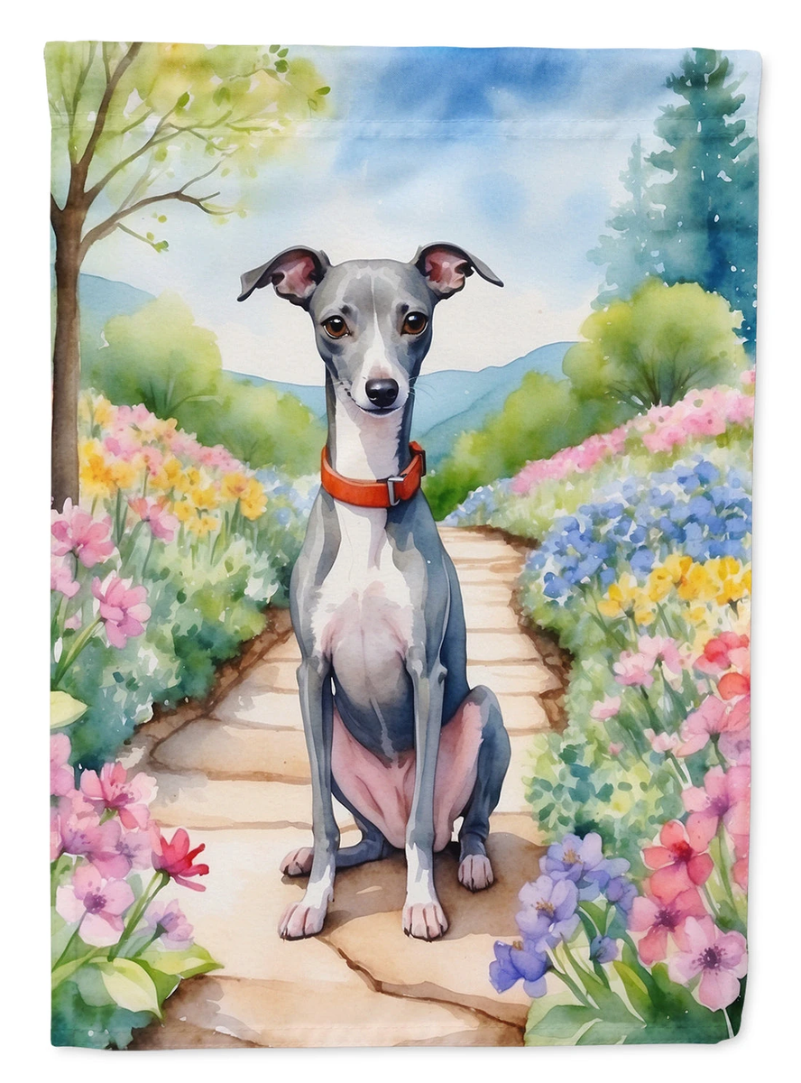 Italian Greyhound Spring Path House Flag – Glamorous Pups