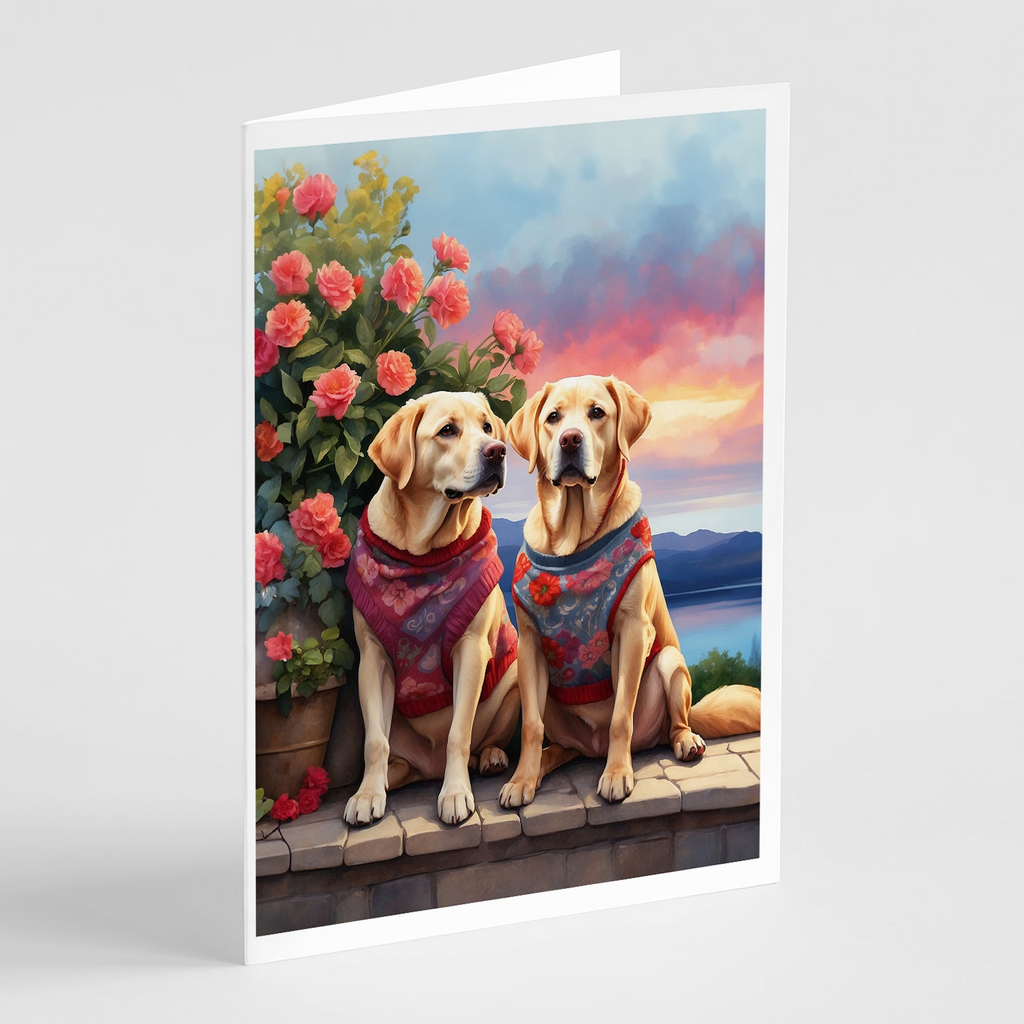 Glamorous Pups : Yellow Labrador Retriever Two Hearts Greeting Cards Pack of 8