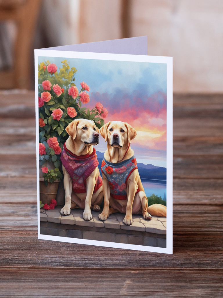 Glamorous Pups : Yellow Labrador Retriever Two Hearts Greeting Cards Pack of 8