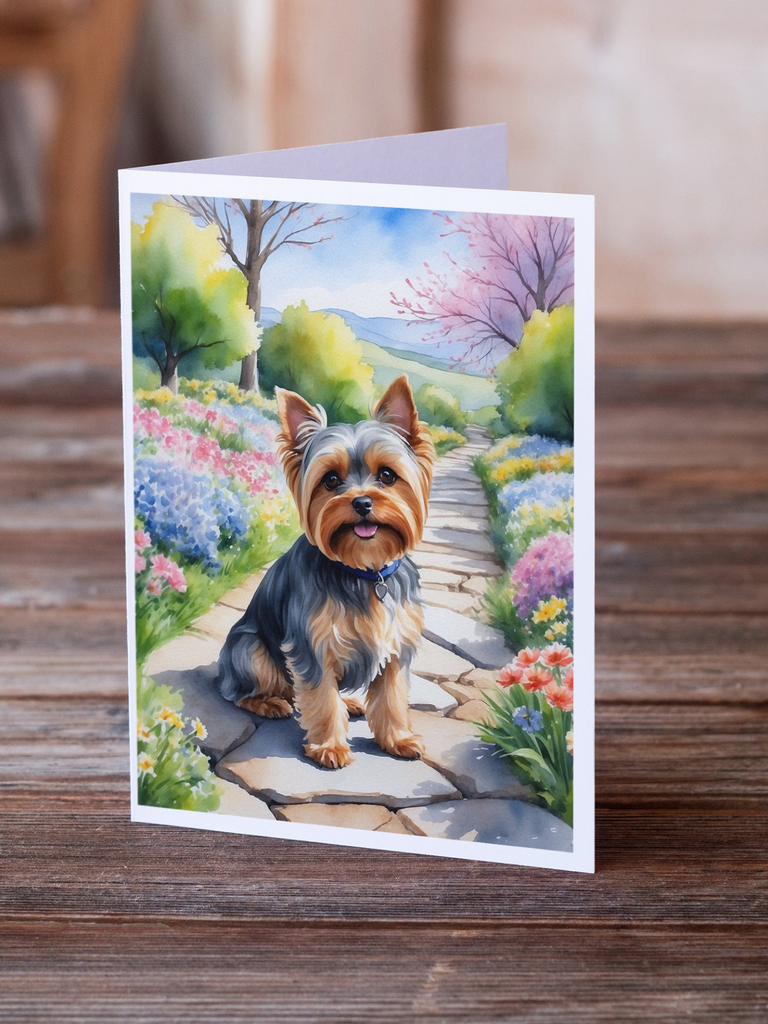 Glamorous Pups : Yorkshire Terrier Spring Path Greeting Cards Pack of 8