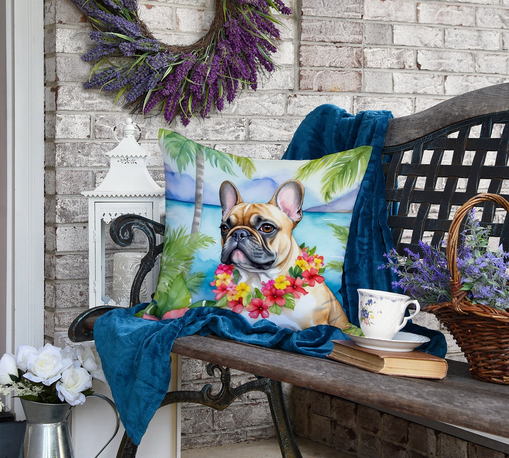 Glamorous Pups : French Bulldog Luau Throw Pillow