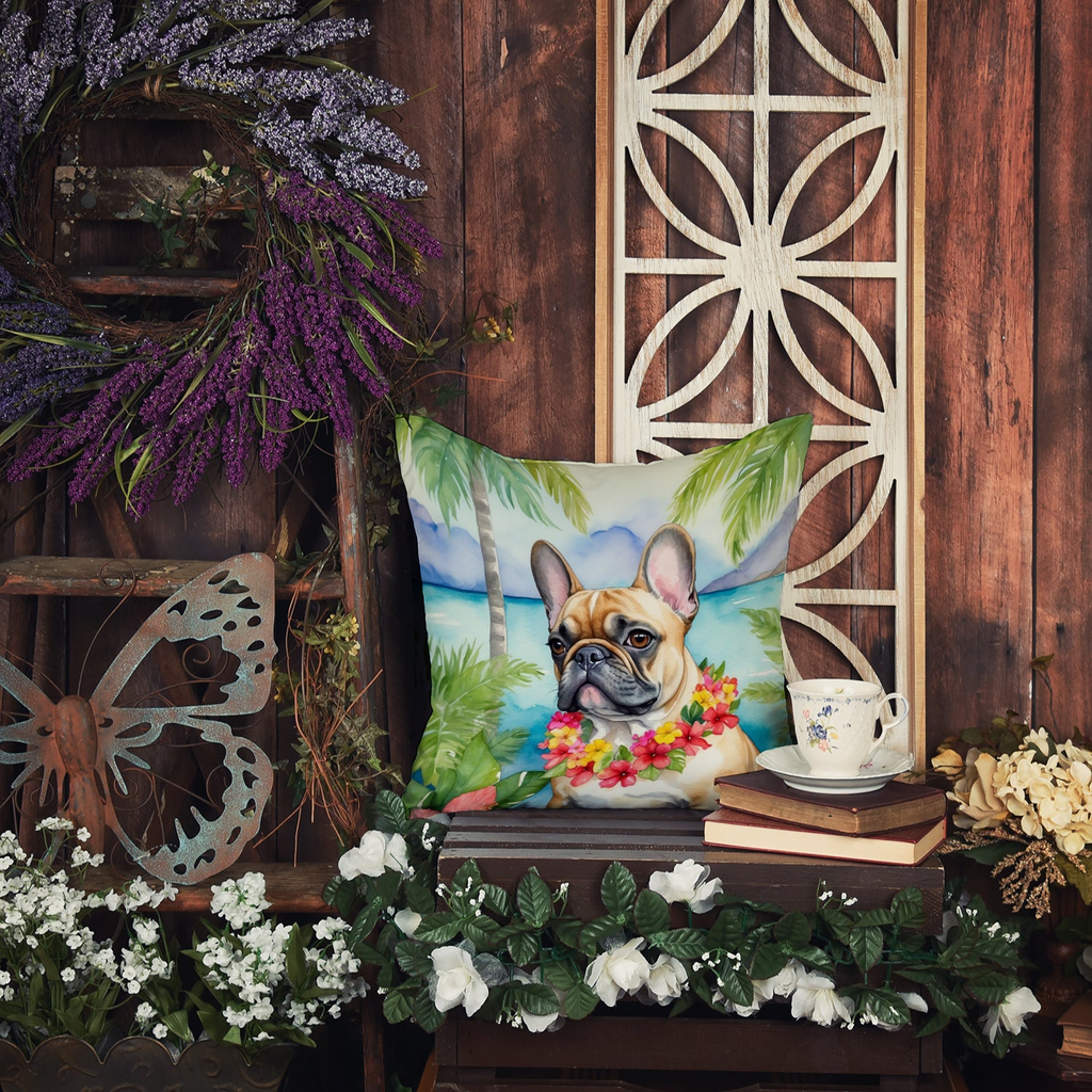 Glamorous Pups : French Bulldog Luau Throw Pillow
