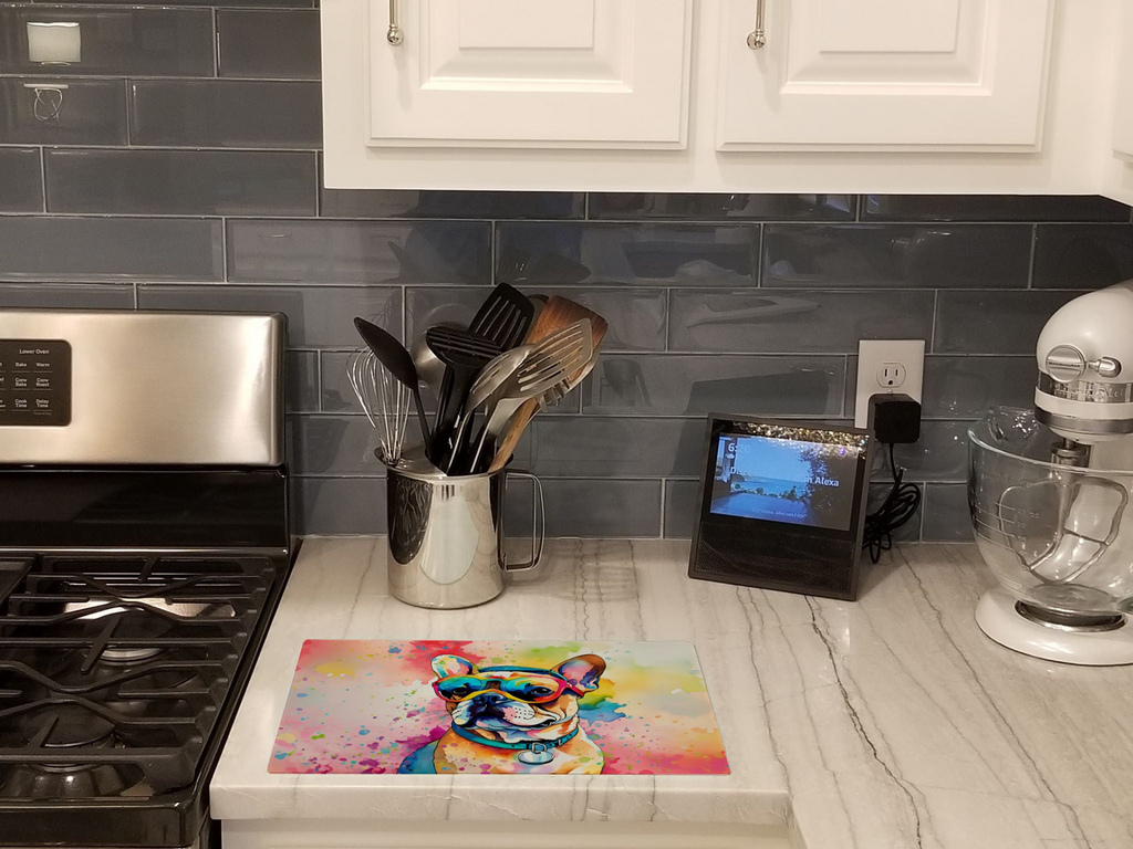 Glamorous Pups : French Bulldog Hippie Dawg Glass Cutting Board