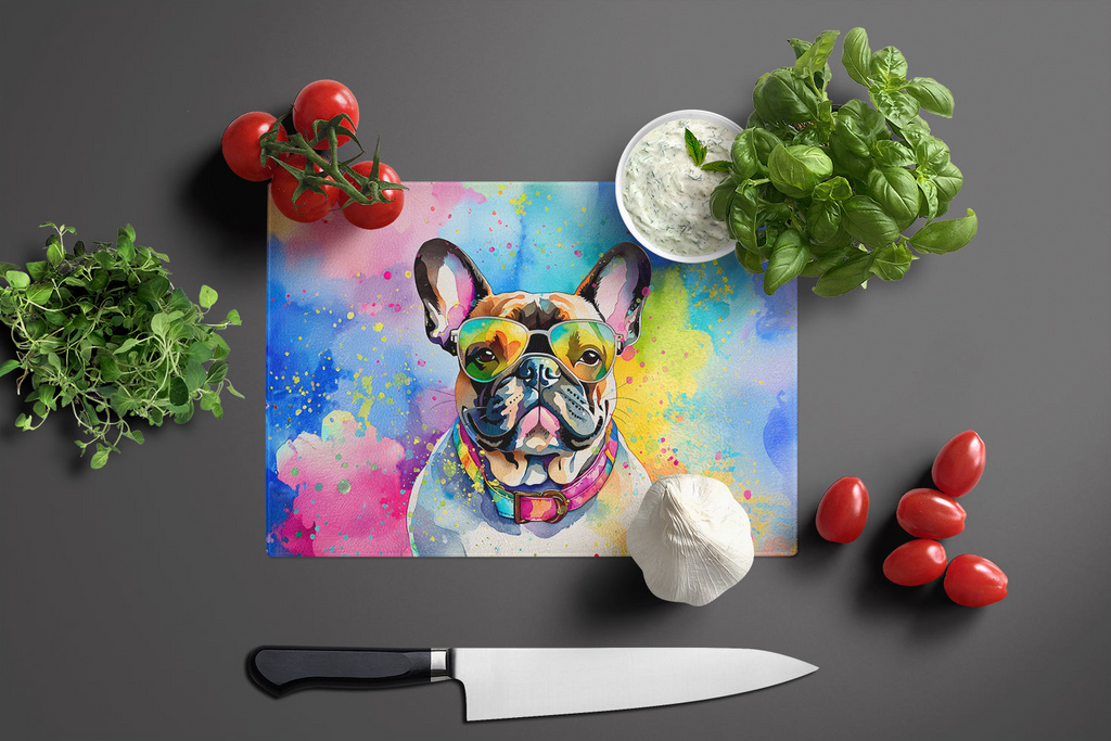 Glamorous Pups : French Bulldog Hippie Dawg Glass Cutting Board