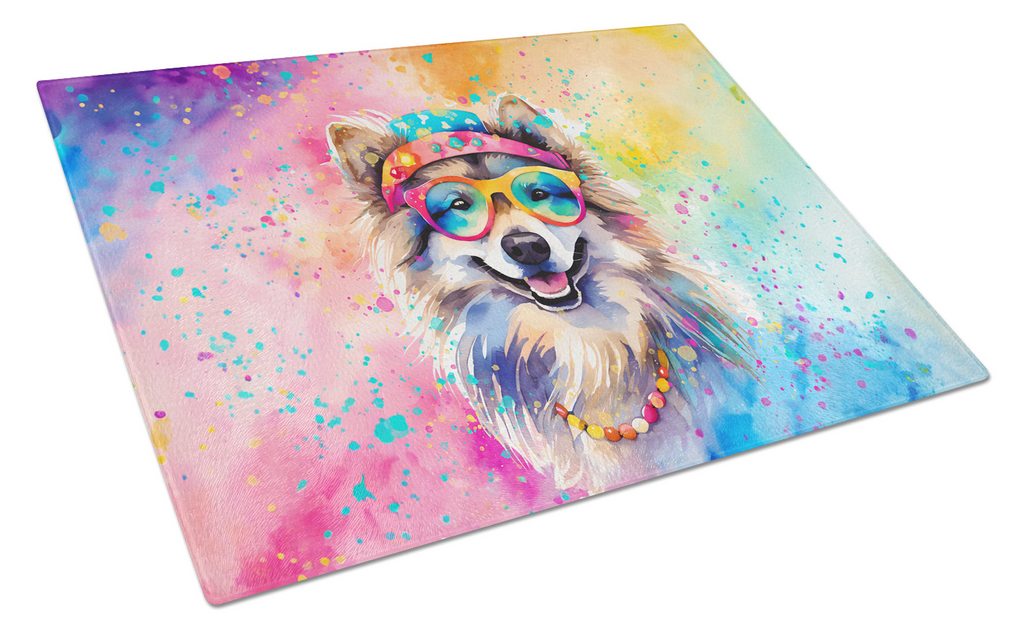 Glamorous Pups : Keeshond Hippie Dawg Glass Cutting Board