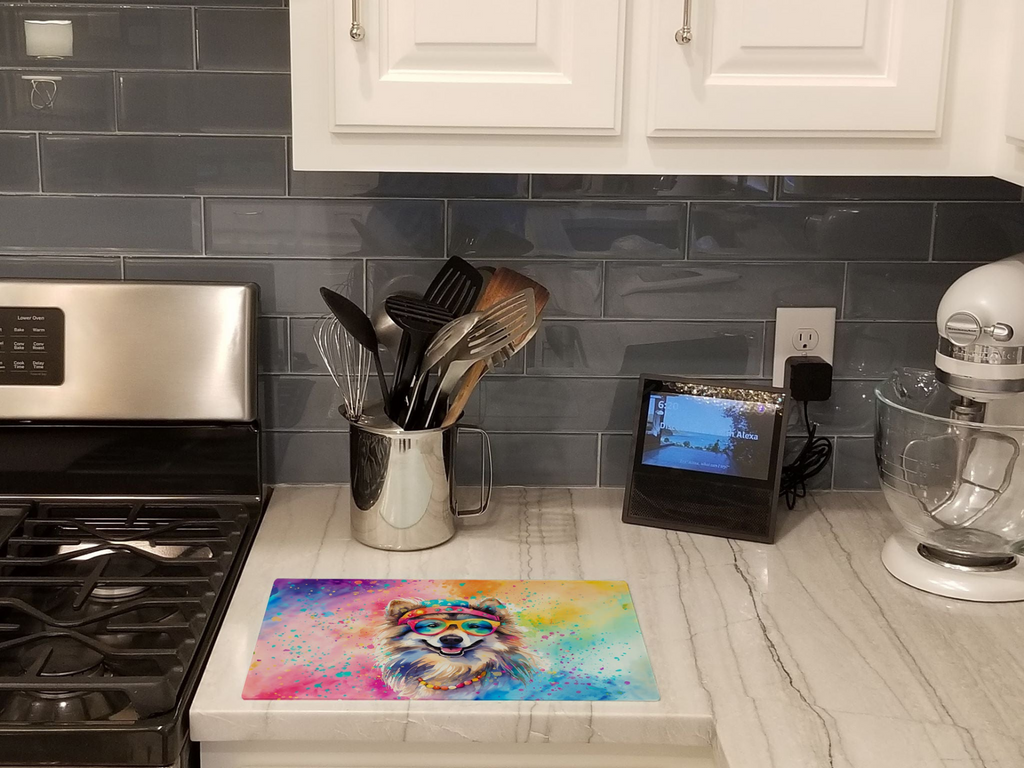 Glamorous Pups : Keeshond Hippie Dawg Glass Cutting Board