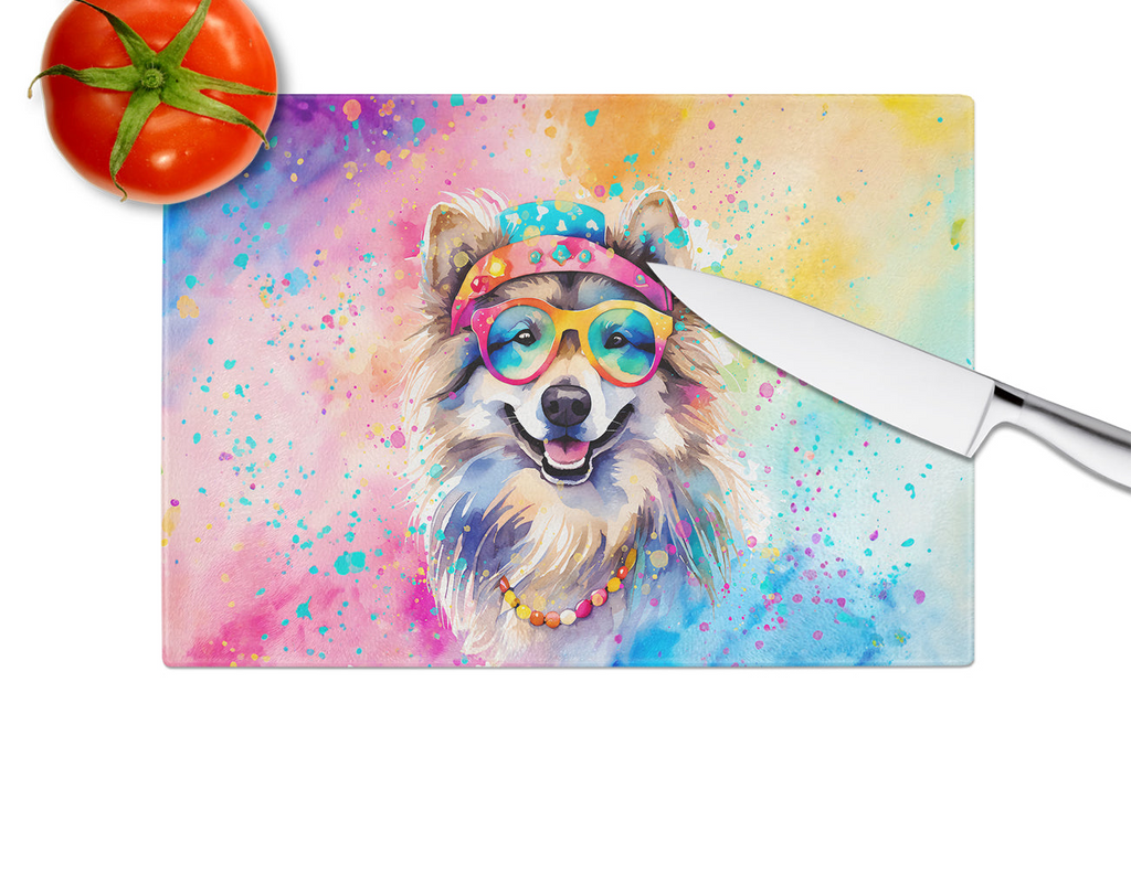 Glamorous Pups : Keeshond Hippie Dawg Glass Cutting Board