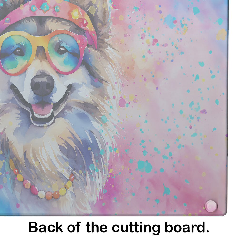 Glamorous Pups : Keeshond Hippie Dawg Glass Cutting Board
