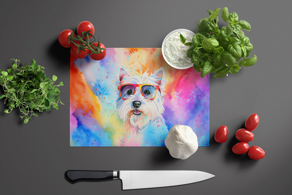 Glamorous Pups : Westie Hippie Dawg Glass Cutting Board