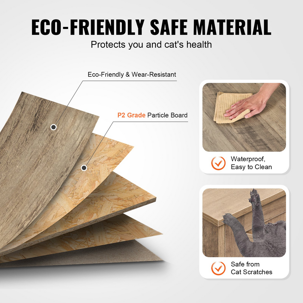 Glamorous Pups : VEVOR Cat Litter Box Enclosure for 2 Cats – 47.2" Double-Room Wooden Litter Box Furniture Cabinet | Hidden Cat Washroom Bench with Dual Doors, Modern Home Design, Fits Most Litter Boxes (Greige)