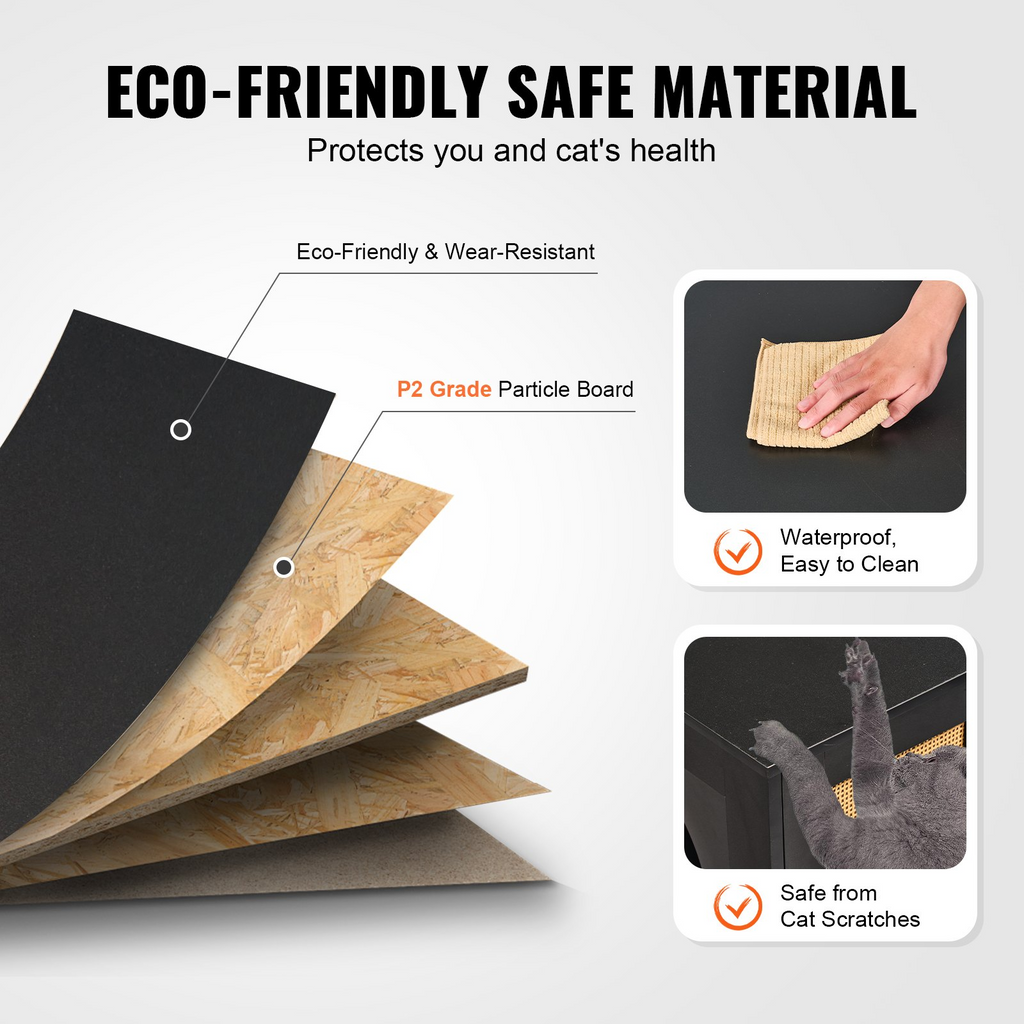 Glamorous Pups : VEVOR Cat Litter Box Enclosure – 47.2" Wooden Hidden Double-Room Litter Box Cabinet | Modern Cat Washroom Furniture with Dual Doors & Side Windows (Black)