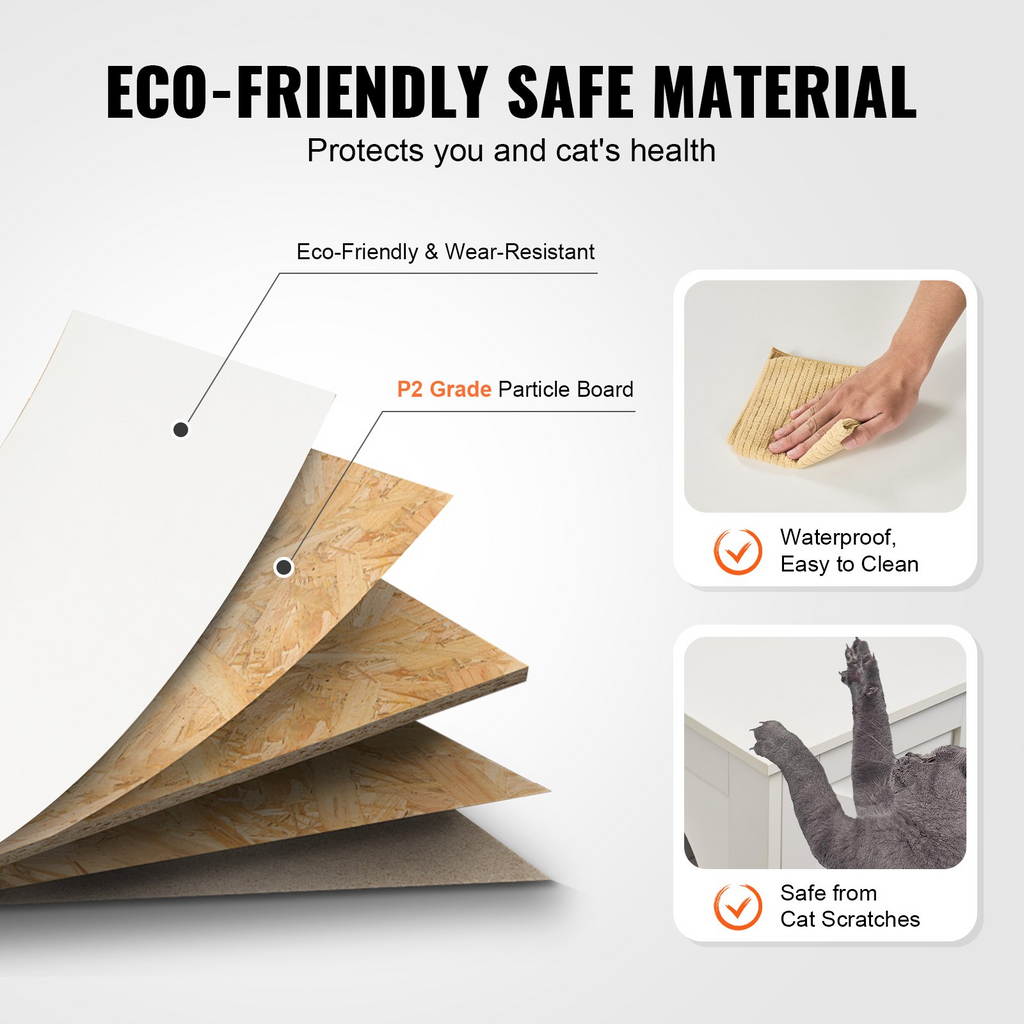 Glamorous Pups : VEVOR Cat Litter Box Enclosure – 47.2" Wooden Hidden Double-Room Litter Box Cabinet | Modern Cat Washroom Furniture with Dual Doors & Side Windows (White)