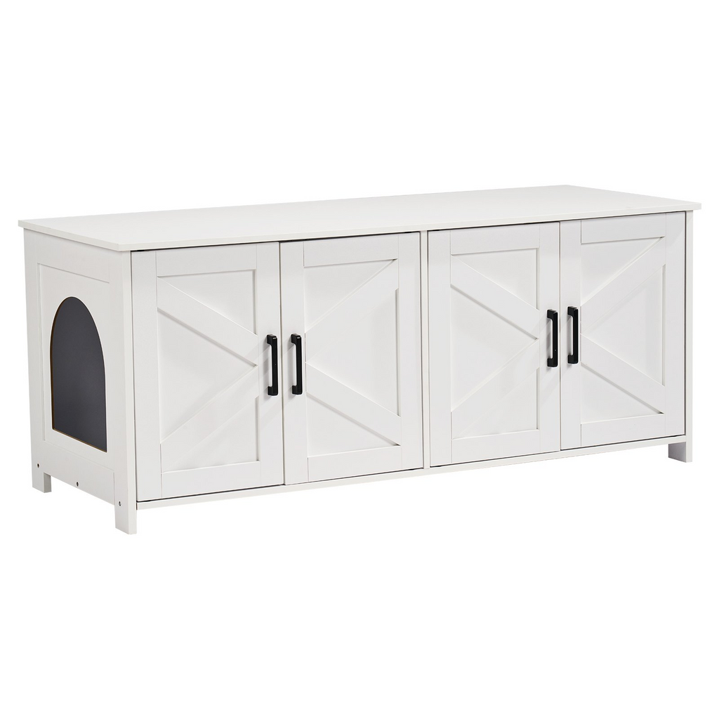 Glamorous Pups : VEVOR Cat Litter Box Enclosure – 47.2" Wooden Hidden Double-Room Litter Box Cabinet | Modern Cat Washroom Furniture with Dual Doors & Side Windows (White)