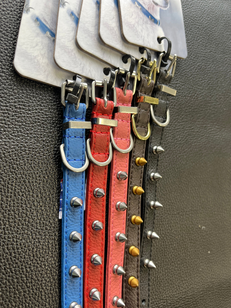 Glamorous Pups : Rotterdam Spiked Leather Dog Collar – Bold Chrome Spikes & Premium Leather Style