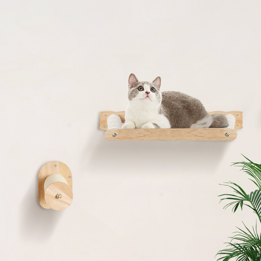Glamorous Pups : VEVOR Wall Mounted Cat Shelves – 4-Piece Set with 2 Jumping Posts & 2 Hammocks | Natural Oak Wall Furniture for Cats up to 40 lbs, Space-Saving Cat Climbing System
