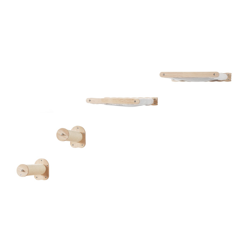 Glamorous Pups : VEVOR Wall Mounted Cat Shelves – 4-Piece Set with 2 Jumping Posts & 2 Hammocks | Natural Oak Wall Furniture for Cats up to 40 lbs, Space-Saving Cat Climbing System