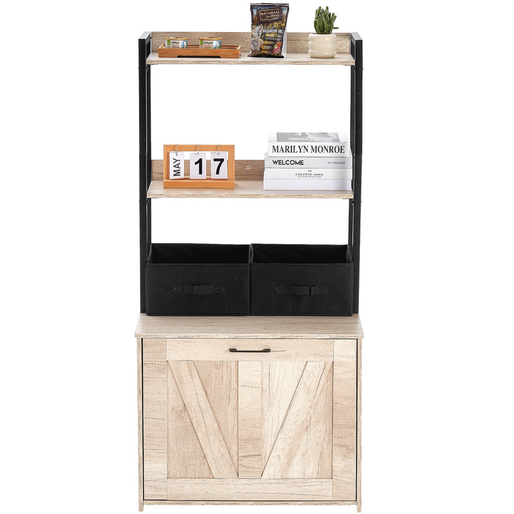 Glamorous Pups : VEVOR Cat Litter Box Enclosure | Hidden Litter Box Furniture with 2 Storage Shelves & 2 Baskets | Wooden Cat Washroom Indoor Cabinet, 23.6"L x 19.7"W x 50"H, Natural