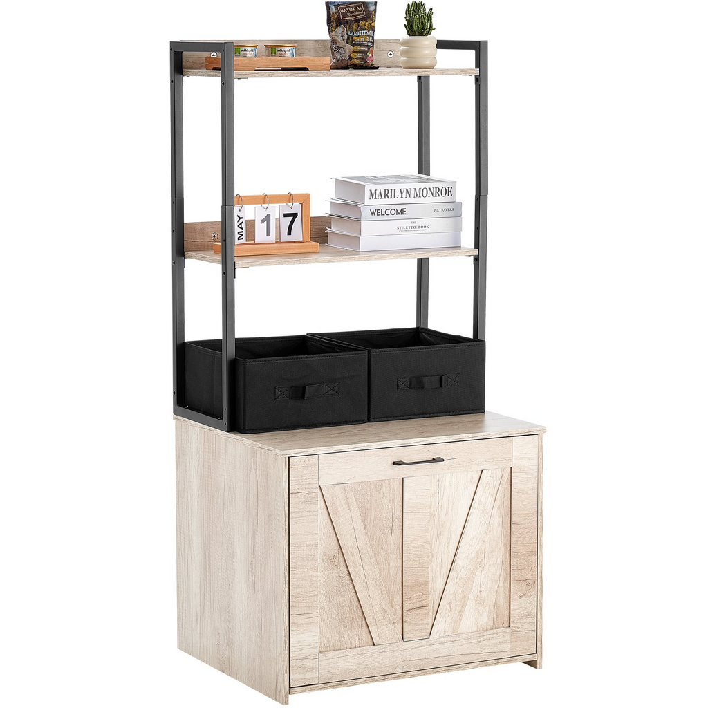 Glamorous Pups : VEVOR Cat Litter Box Enclosure | Hidden Litter Box Furniture with 2 Storage Shelves & 2 Baskets | Wooden Cat Washroom Indoor Cabinet, 23.6"L x 19.7"W x 50"H, Natural