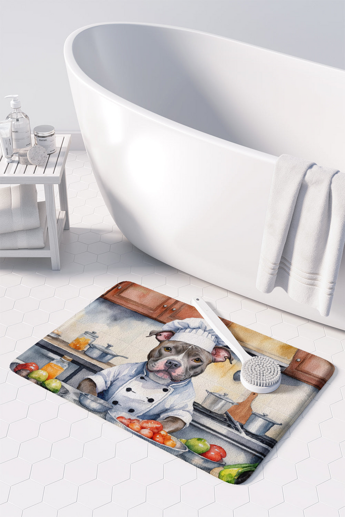 Glamorous Pups : Pit Bull Terrier The Chef Memory Foam Kitchen Mat