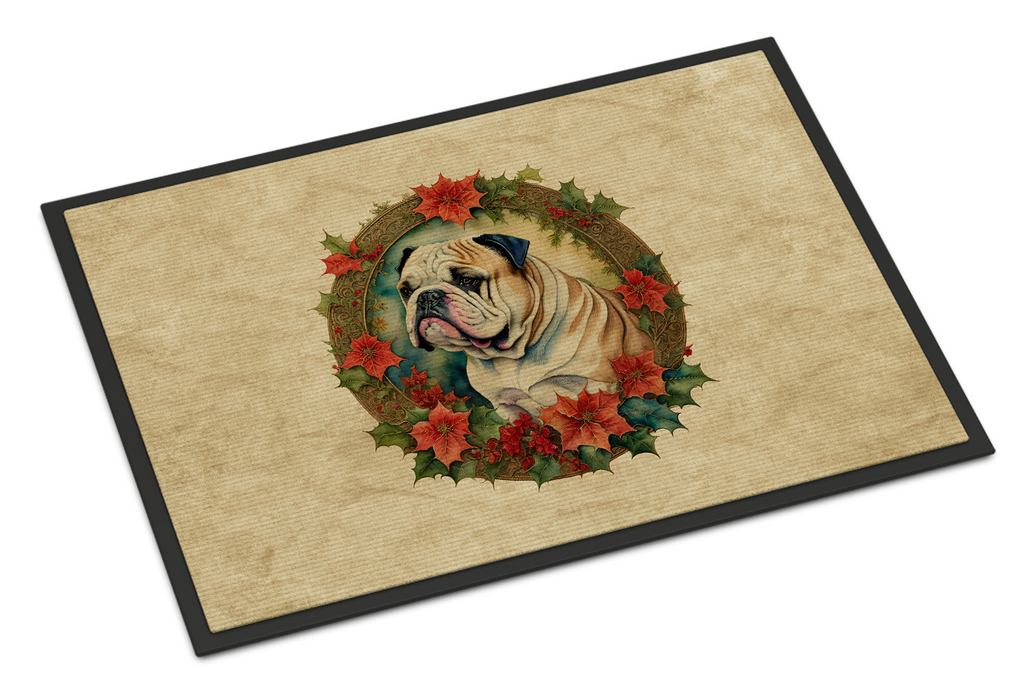 Glamorous Pups : English Bulldog Christmas Flowers Doormat