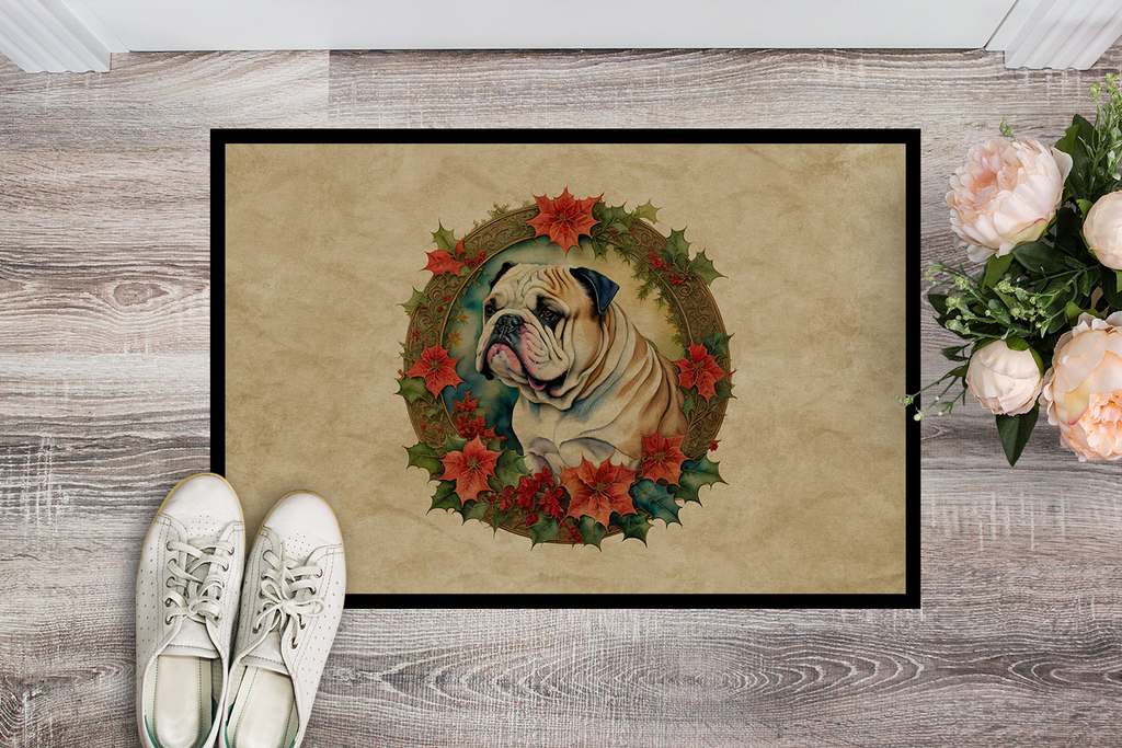 Glamorous Pups : English Bulldog Christmas Flowers Doormat