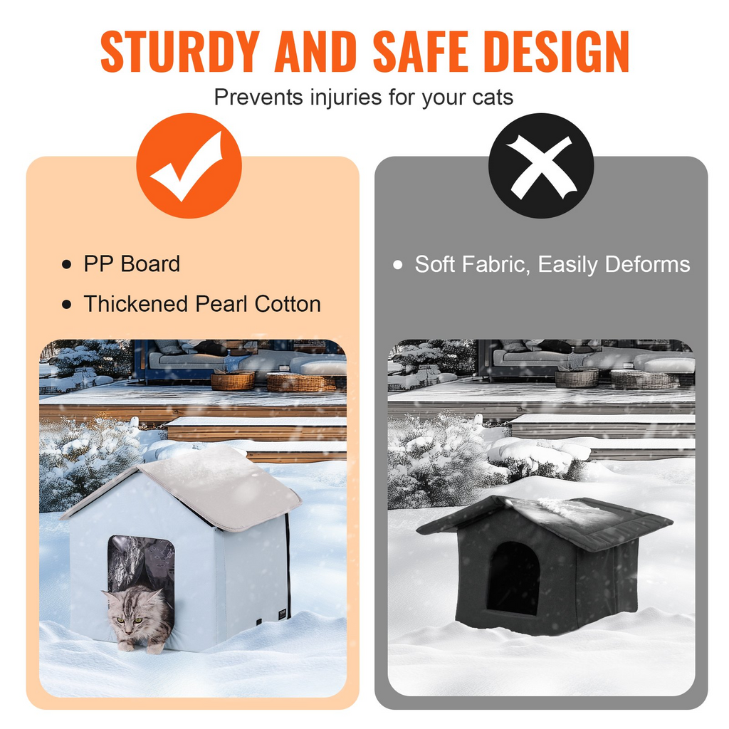 Glamorous Pups : VEVOR Heated Cat House – Small Outdoor Kitty Shelter with Adjustable Temperature & Timer | 600D Oxford Cloth Foldable Cat Shelter with Heated Pad (Blue)