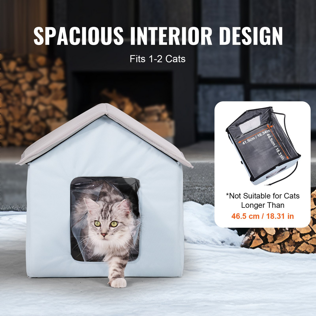 Glamorous Pups : VEVOR Heated Cat House – Small Outdoor Kitty Shelter with Adjustable Temperature & Timer | 600D Oxford Cloth Foldable Cat Shelter with Heated Pad (Blue)