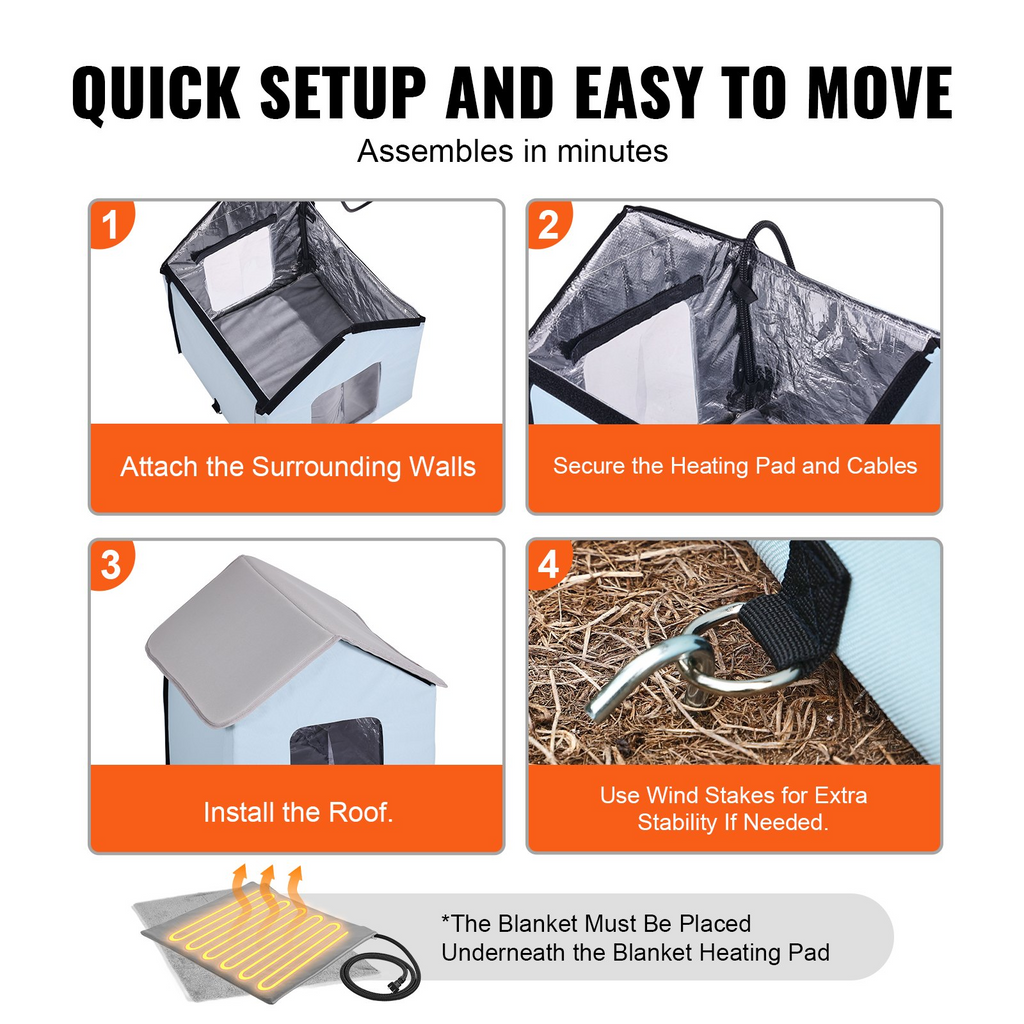 Glamorous Pups : VEVOR Heated Cat House – Small Outdoor Kitty Shelter with Adjustable Temperature & Timer | 600D Oxford Cloth Foldable Cat Shelter with Heated Pad (Blue)