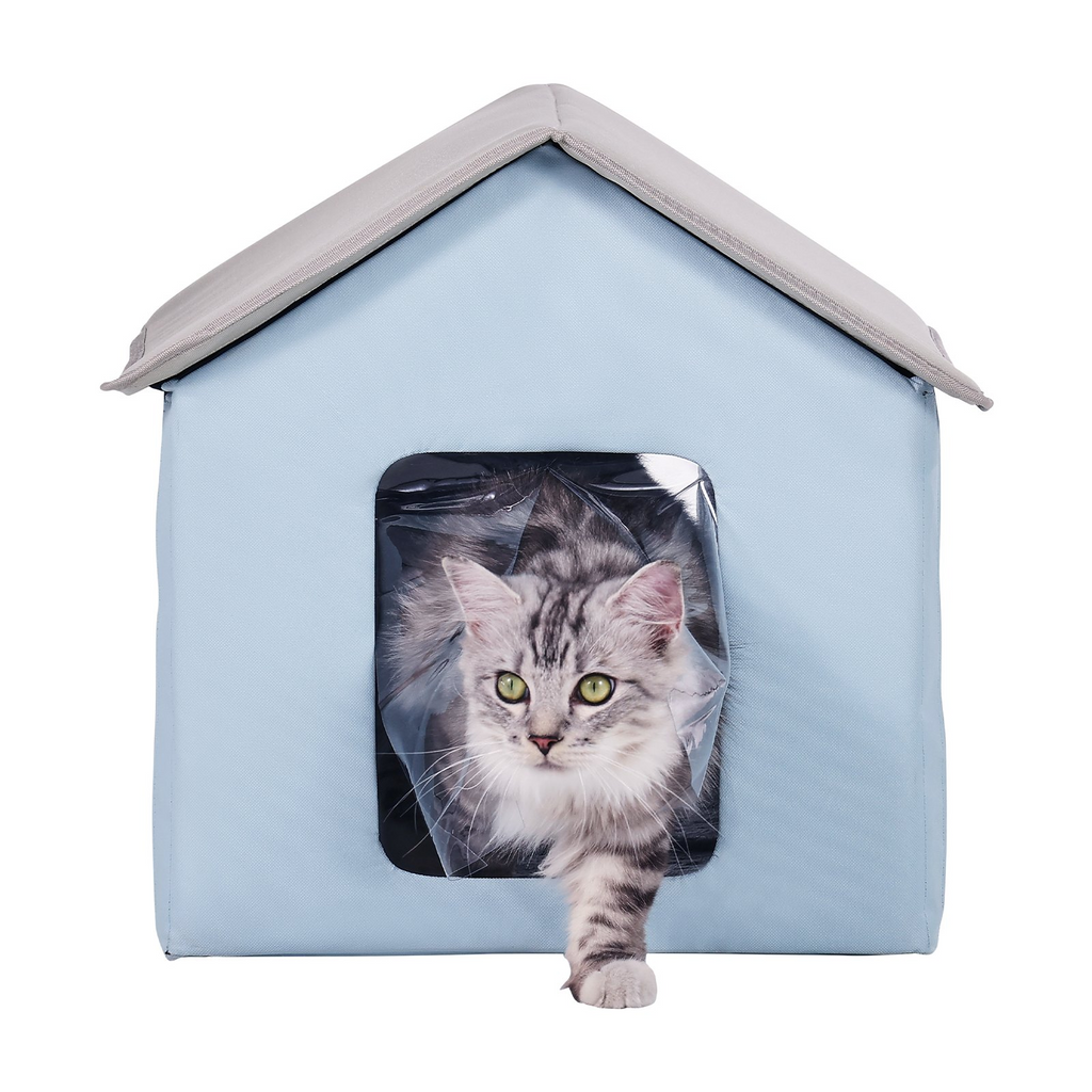 Glamorous Pups : VEVOR Heated Cat House – Small Outdoor Kitty Shelter with Adjustable Temperature & Timer | 600D Oxford Cloth Foldable Cat Shelter with Heated Pad (Blue)
