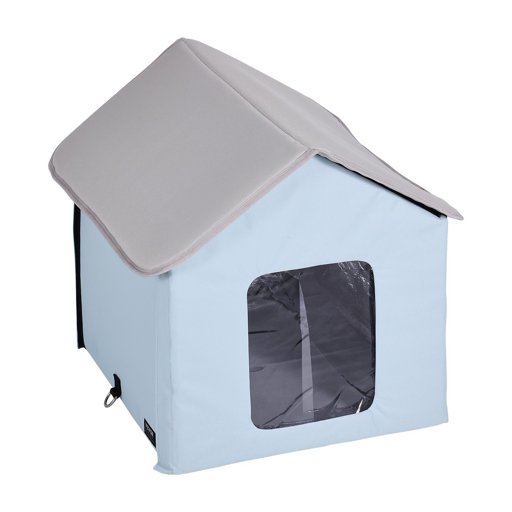 Glamorous Pups : VEVOR Heated Cat House – Small Outdoor Kitty Shelter with Adjustable Temperature & Timer | 600D Oxford Cloth Foldable Cat Shelter with Heated Pad (Blue)
