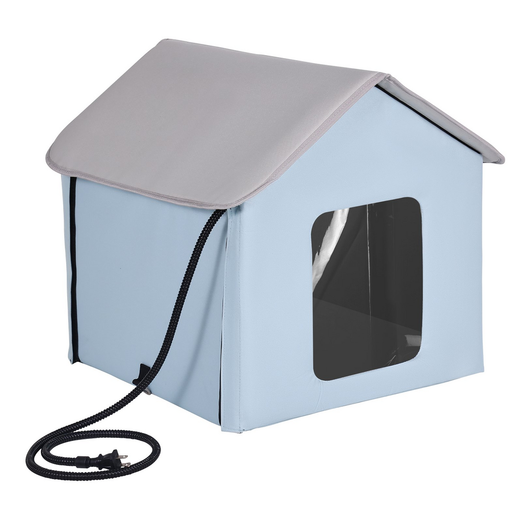 Glamorous Pups : VEVOR Heated Cat House – Small Outdoor Kitty Shelter with Adjustable Temperature & Timer | 600D Oxford Cloth Foldable Cat Shelter with Heated Pad (Blue)