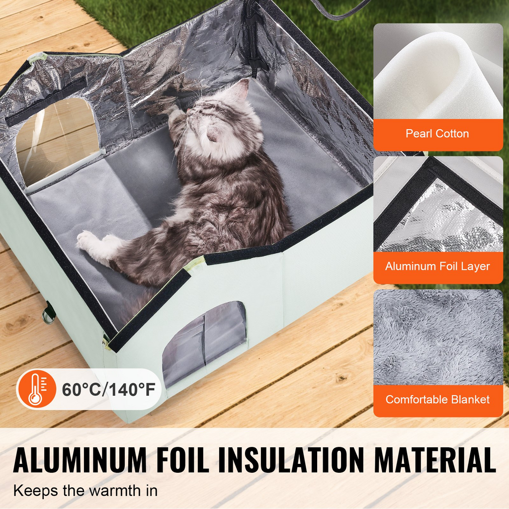 Glamorous Pups : VEVOR Heated Cat House – Large Outdoor Foldable 600D Oxford Cloth Kitty Shelter with Adjustable Temperature & Timer | Waterproof Heated Pad Winter Cat Bed (Green)