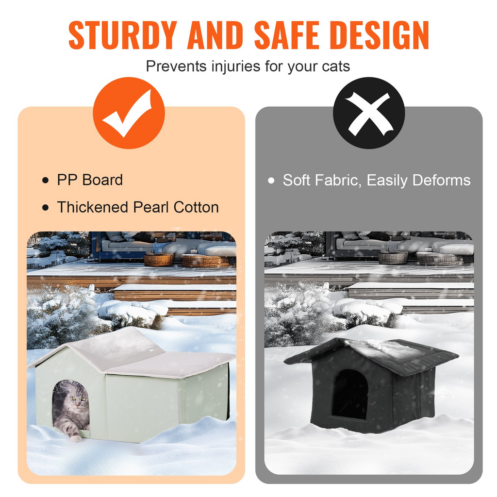 Glamorous Pups : VEVOR Heated Cat House – Large Outdoor Foldable 600D Oxford Cloth Kitty Shelter with Adjustable Temperature & Timer | Waterproof Heated Pad Winter Cat Bed (Green)