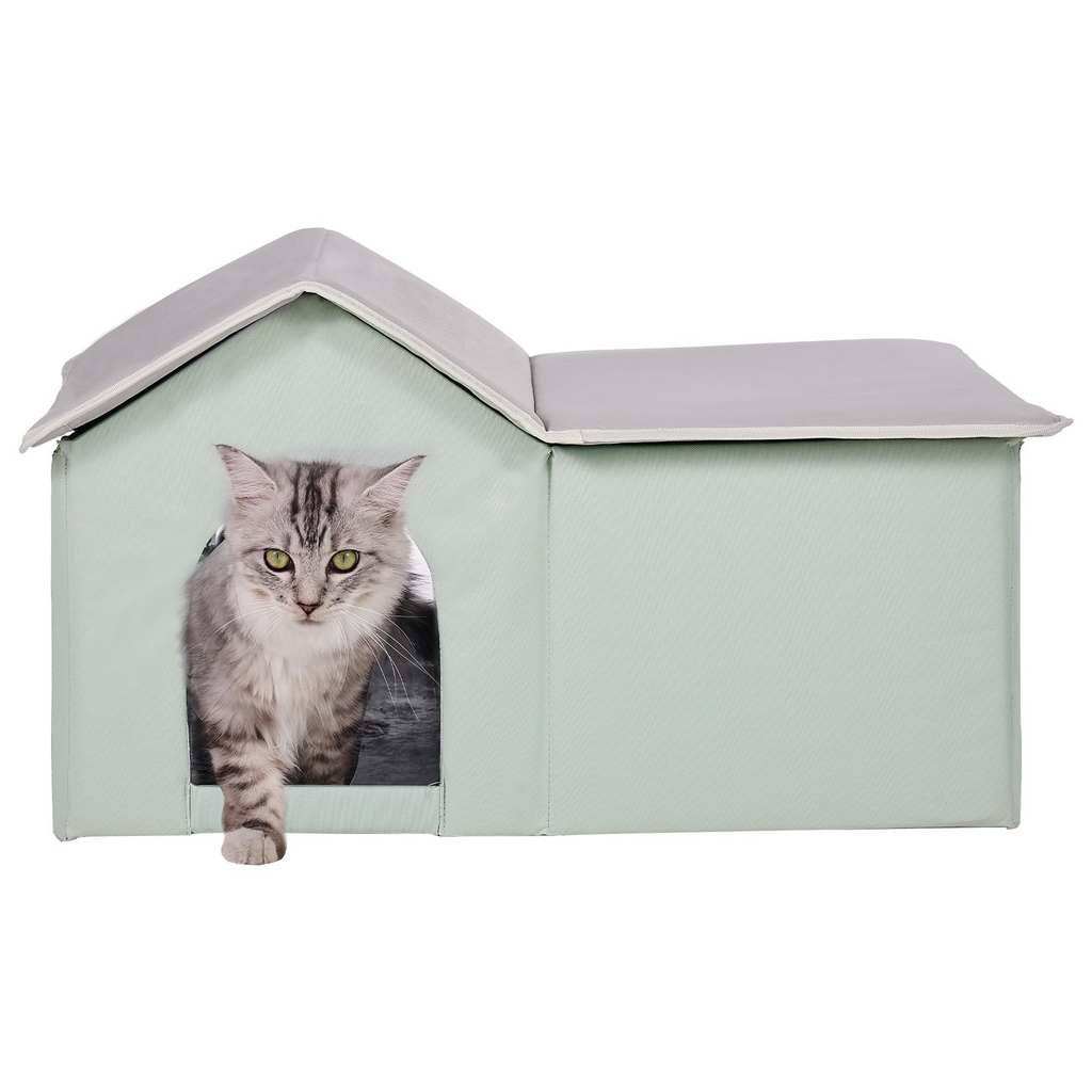 Glamorous Pups : VEVOR Heated Cat House – Large Outdoor Foldable 600D Oxford Cloth Kitty Shelter with Adjustable Temperature & Timer | Waterproof Heated Pad Winter Cat Bed (Green)