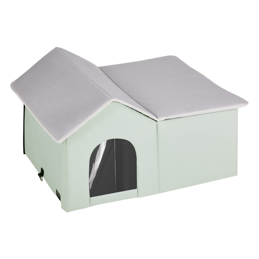 Glamorous Pups : VEVOR Heated Cat House – Large Outdoor Foldable 600D Oxford Cloth Kitty Shelter with Adjustable Temperature & Timer | Waterproof Heated Pad Winter Cat Bed (Green)