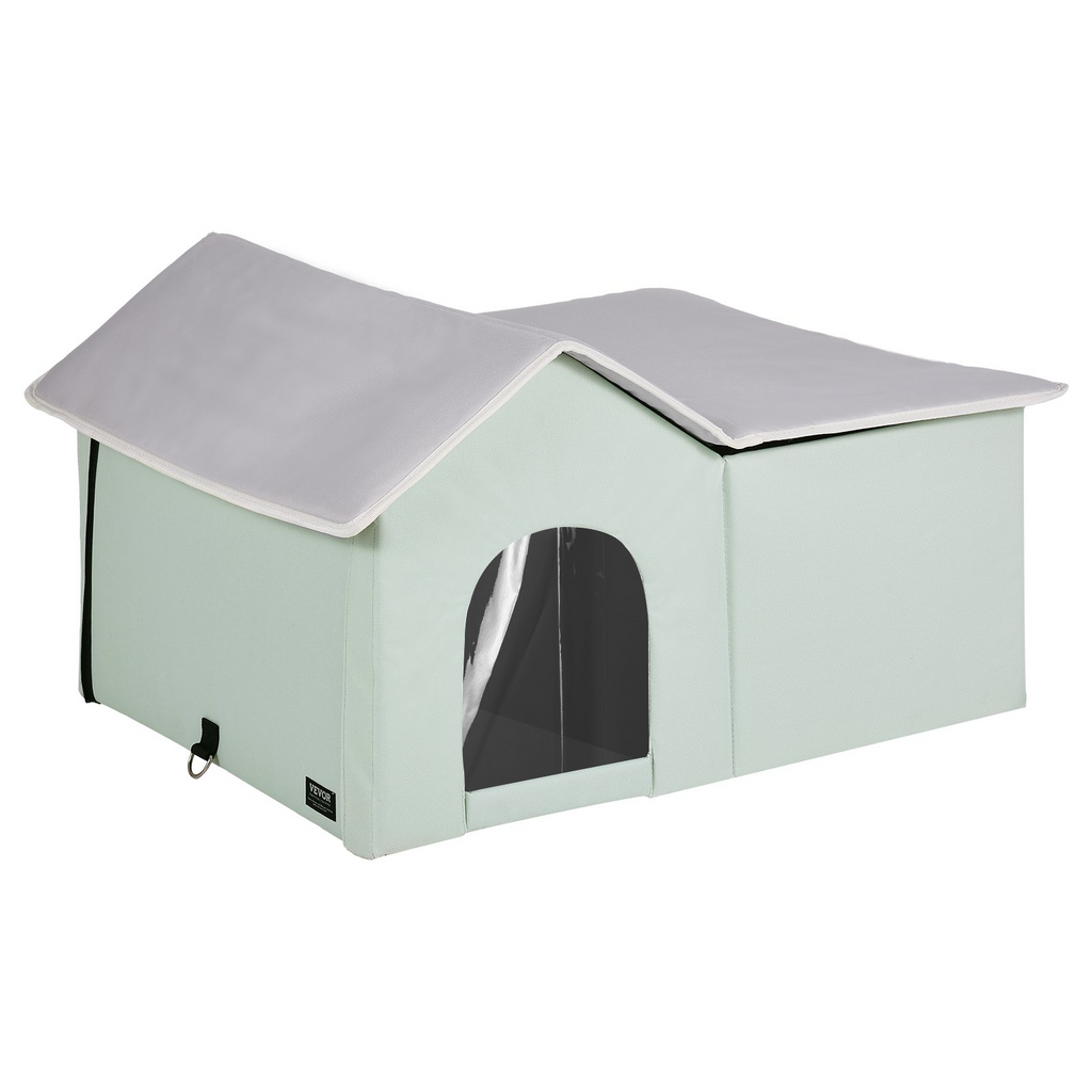 Glamorous Pups : VEVOR Heated Cat House – Large Outdoor Foldable 600D Oxford Cloth Kitty Shelter with Adjustable Temperature & Timer | Waterproof Heated Pad Winter Cat Bed (Green)