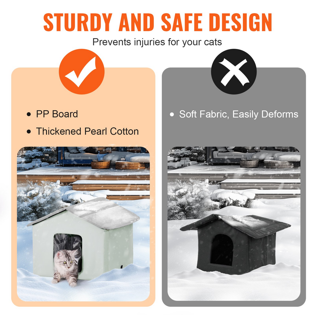 Glamorous Pups : VEVOR Heated Cat House – Medium Outdoor Foldable 600D Oxford Cloth Kitty Shelter with Adjustable Temperature & Timer | Waterproof Heated Pad Winter Cat Bed (Green)