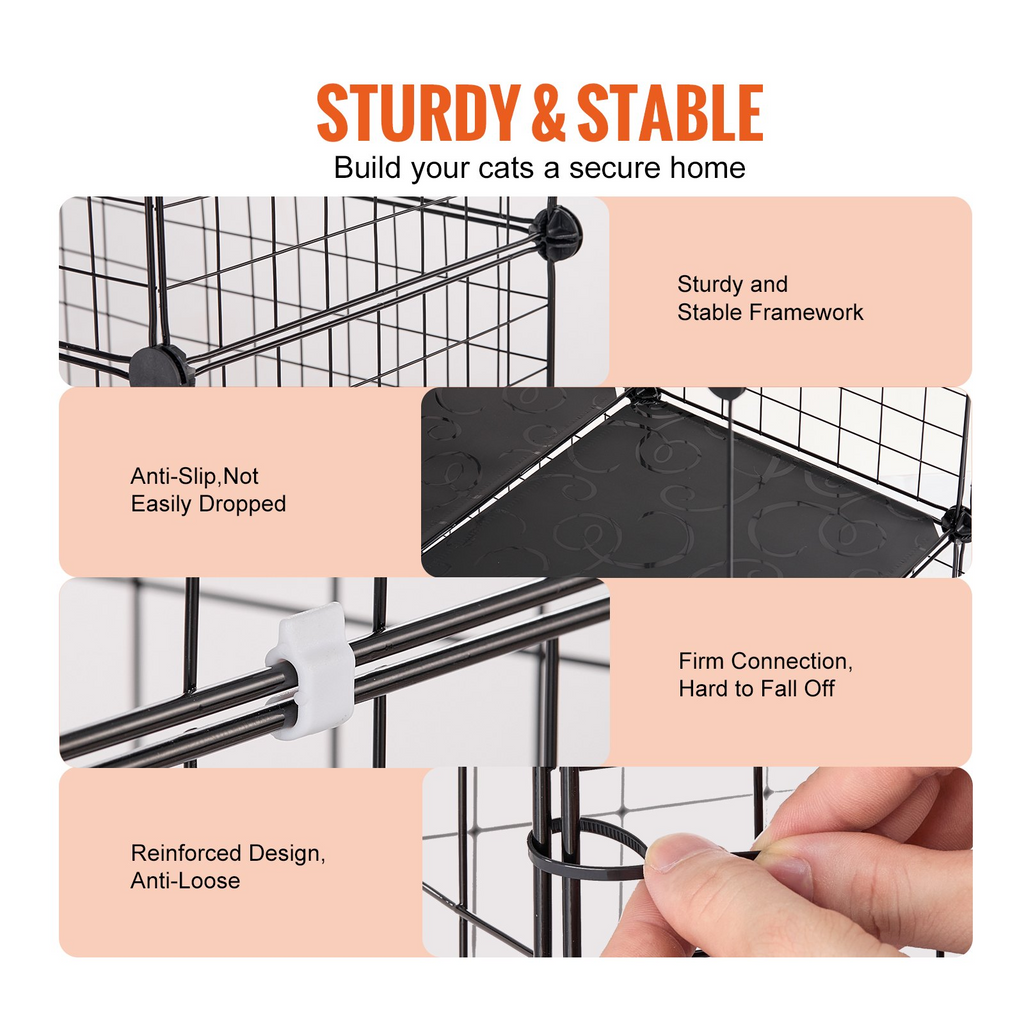 Glamorous Pups : VEVOR Large 3-Tier Cat Cage – 28" x 28" x 41" DIY Detachable Metal Wire Enclosure with Hammock & 2 Ramp Ladders | Indoor & Outdoor Cat Playpen, Spacious & Durable Design (Black)