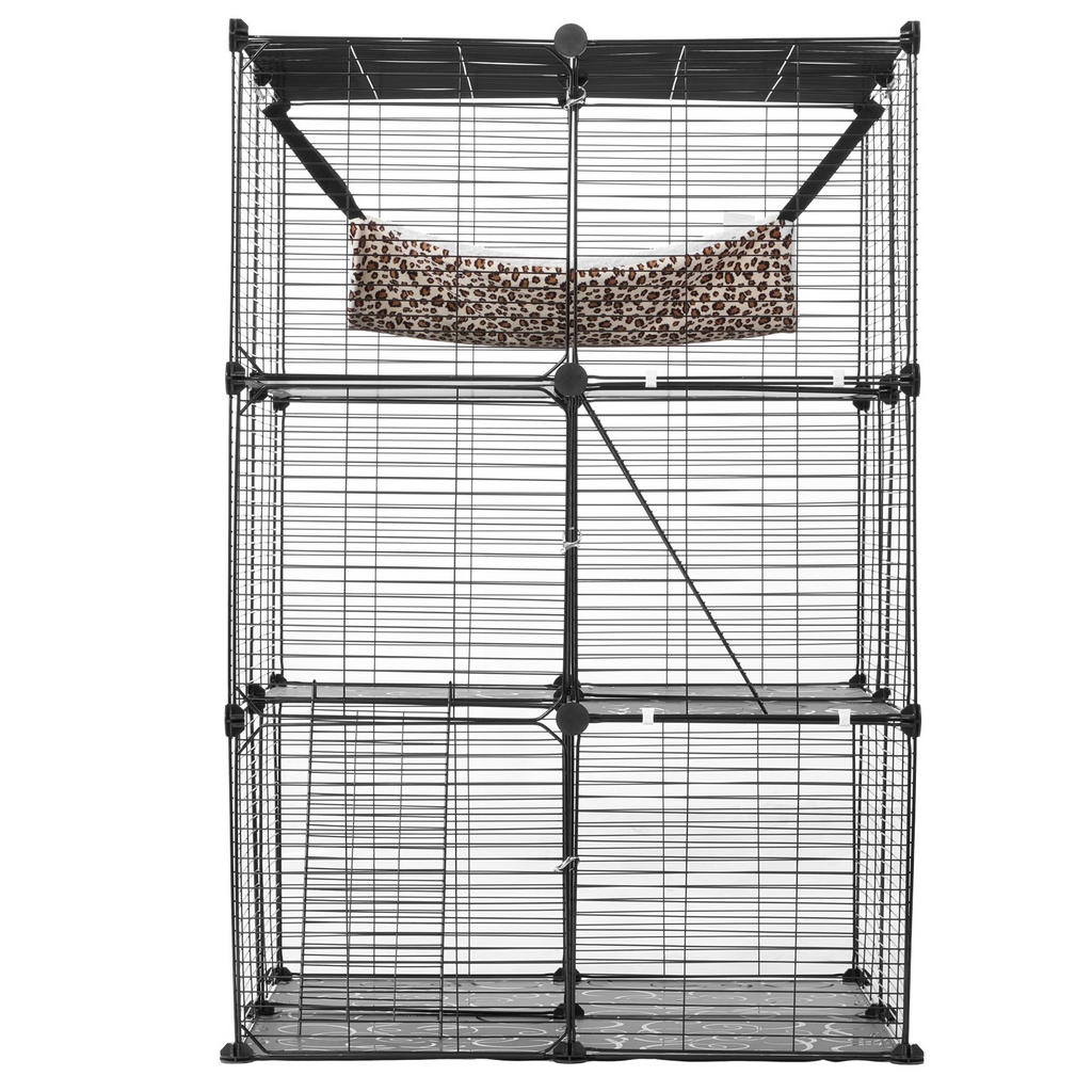 Glamorous Pups : VEVOR Large 3-Tier Cat Cage – 28" x 28" x 41" DIY Detachable Metal Wire Enclosure with Hammock & 2 Ramp Ladders | Indoor & Outdoor Cat Playpen, Spacious & Durable Design (Black)