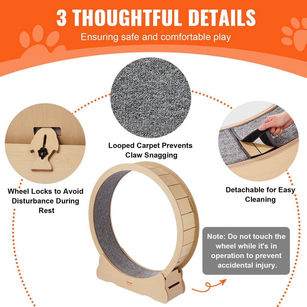 Glamorous Pups : VEVOR 52” Wooden Cat Exercise Wheel | XXL Indoor Cat Running Treadmill with Detachable Carpet & Teaser Toy – Quiet, Durable Fitness Wheel for Large Cats