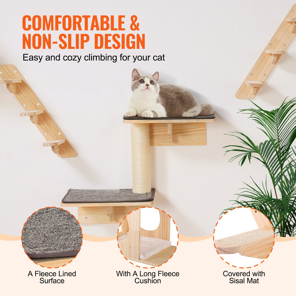 Glamorous Pups : VEVOR 7-Piece Wall Mounted Cat Shelves Set | Cat Wall Furniture with Beds, Hammocks, Jump Boards & Cat Tree – Space-Saving Activity Center up to 40 lbs