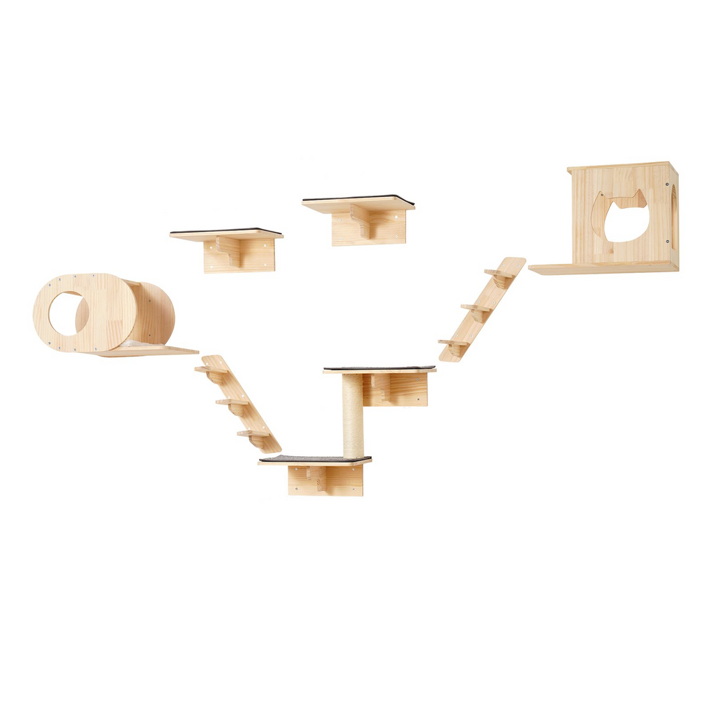 Glamorous Pups : VEVOR 7-Piece Wall Mounted Cat Shelves Set | Cat Wall Furniture with Beds, Hammocks, Jump Boards & Cat Tree – Space-Saving Activity Center up to 40 lbs