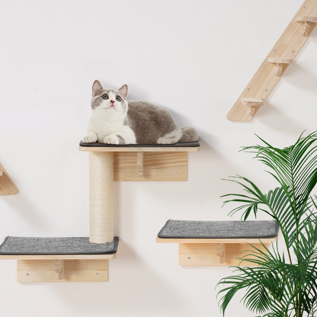 Glamorous Pups : VEVOR 9-Piece Wall Mounted Cat Shelves Set | Deluxe Pine Wood Cat Wall Furniture with Beds, Hammocks, Jump Boards & Tree Posts – Supports up to 40 lbs