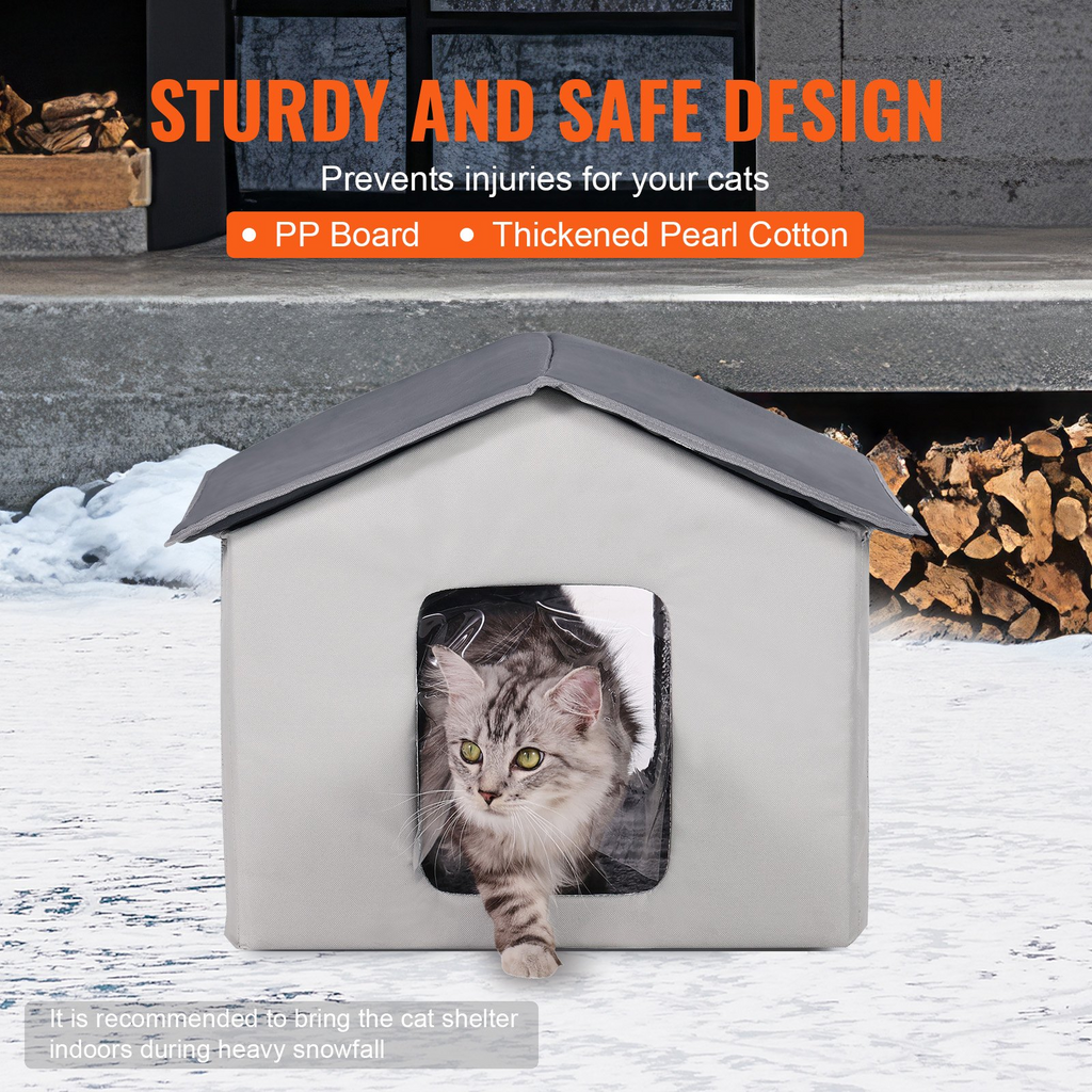 Glamorous Pups : VEVOR Heated Cat House – Gray (Middle) | Outdoor Kitty Shelter with Timer, 600D Oxford Cloth Foldable Cat Shelter with Heated Pad for Winter Warmth & Comfort